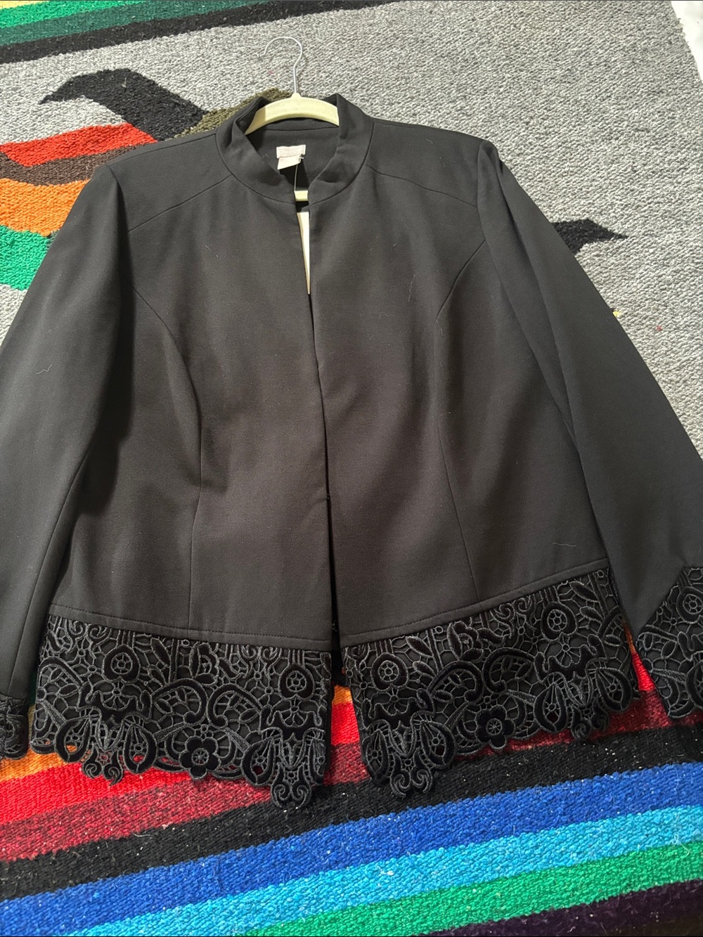 Chicos Lace Hem & Sleeves Ponte Jacket Sz 2 (L) NWT